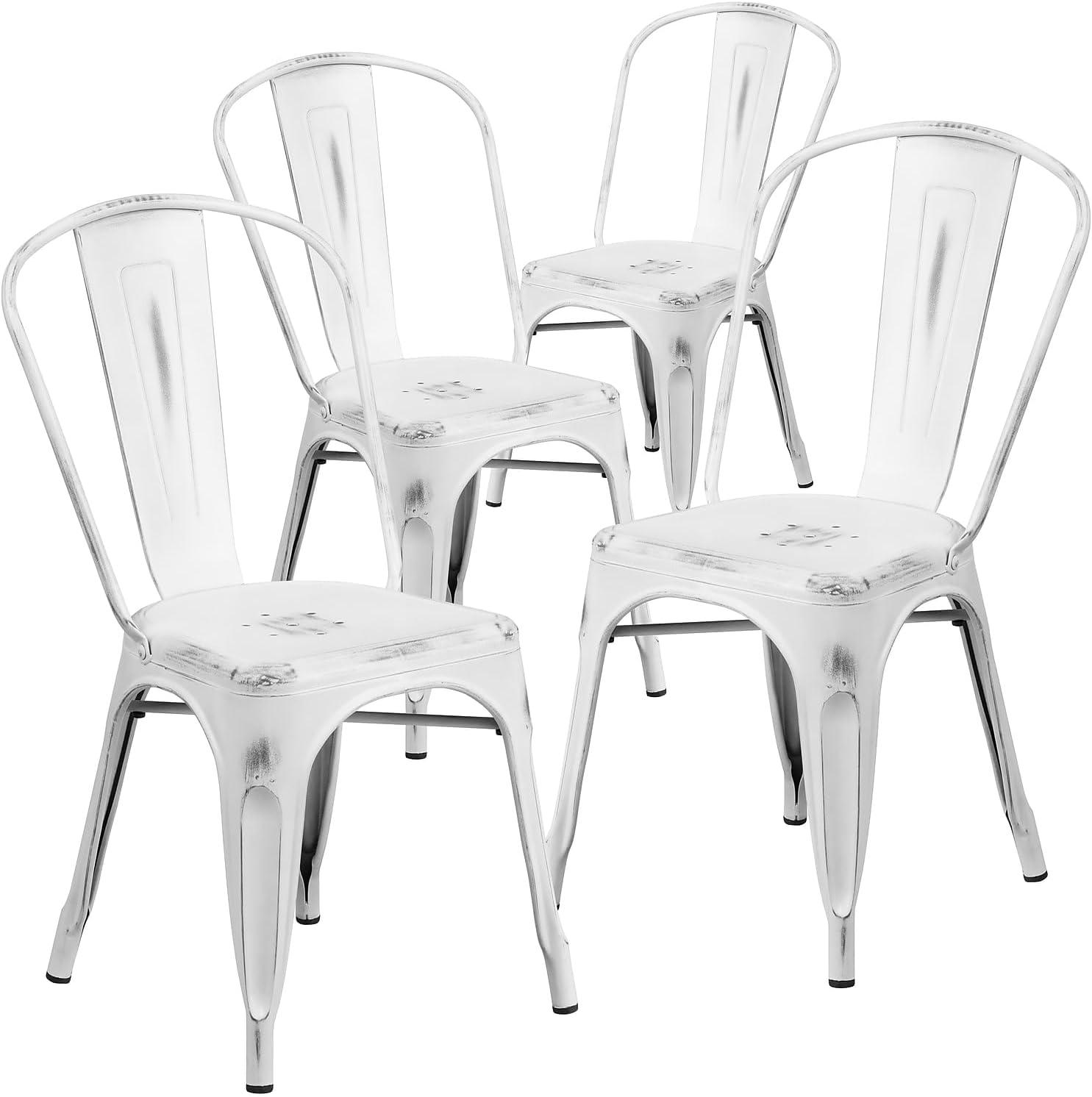 imageFlash Furniture Perry Commercial Grade BlackAntique Gold Metal IndoorOutdoor Stackable ChairDistressed White