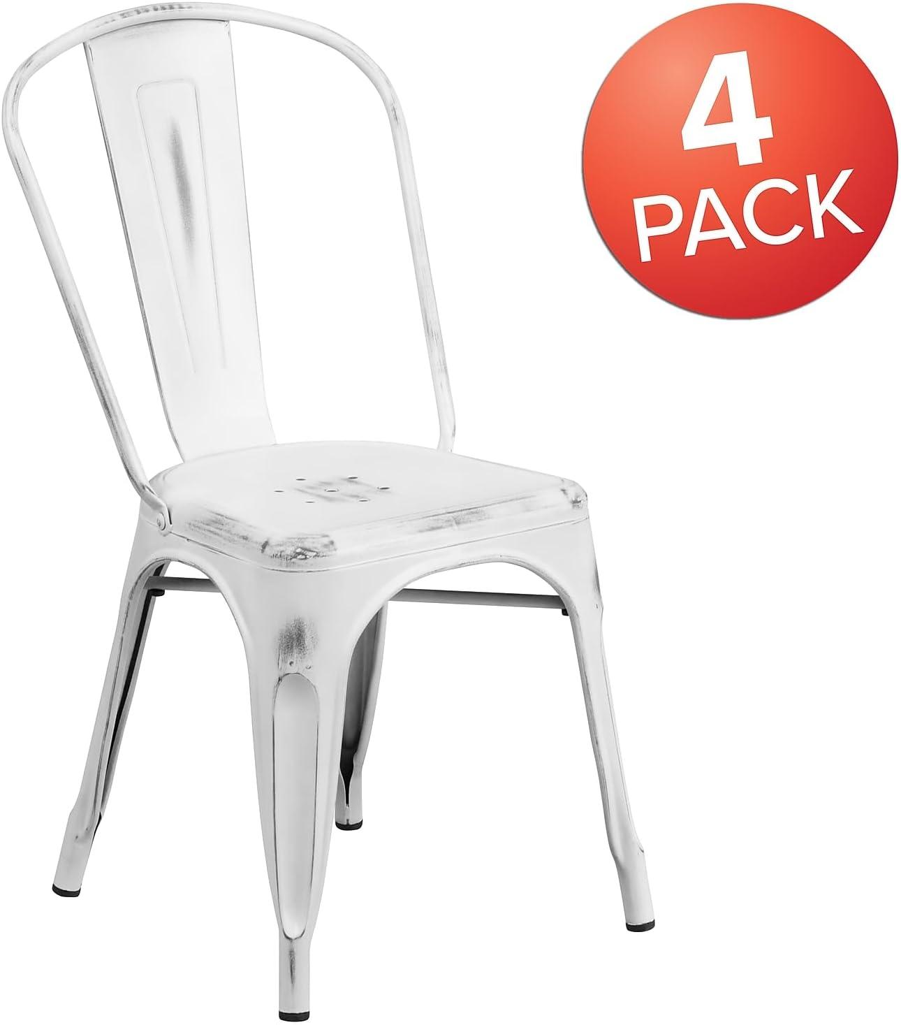 imageFlash Furniture Perry Commercial Grade BlackAntique Gold Metal IndoorOutdoor Stackable ChairDistressed White