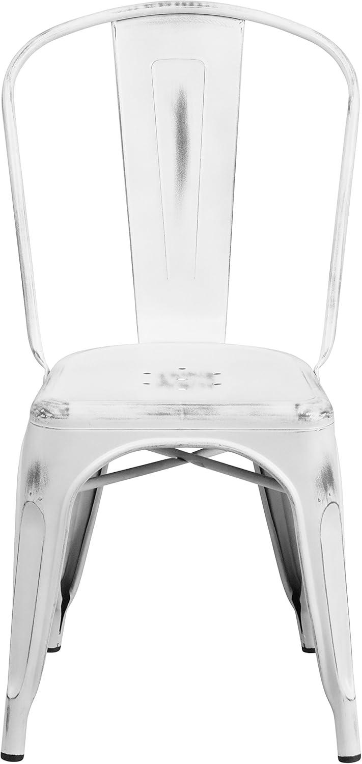 imageFlash Furniture Perry Commercial Grade BlackAntique Gold Metal IndoorOutdoor Stackable ChairDistressed White