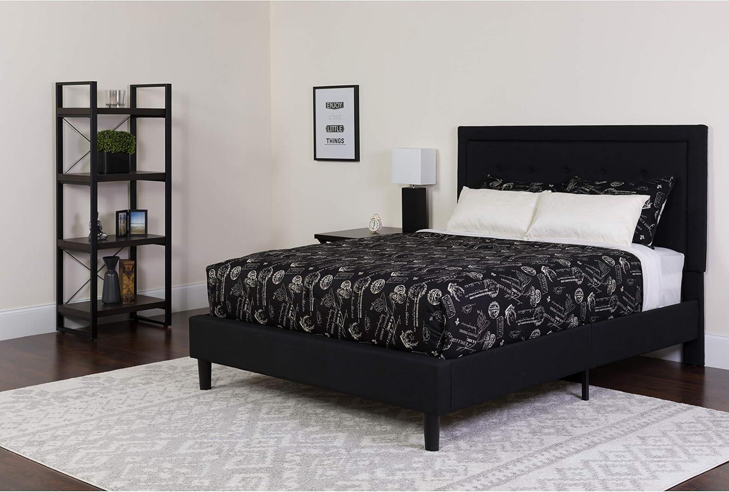 imageFlash Furniture Roxbury King Size Tufted Upholstered Platform Bed in Beige FabricBlack