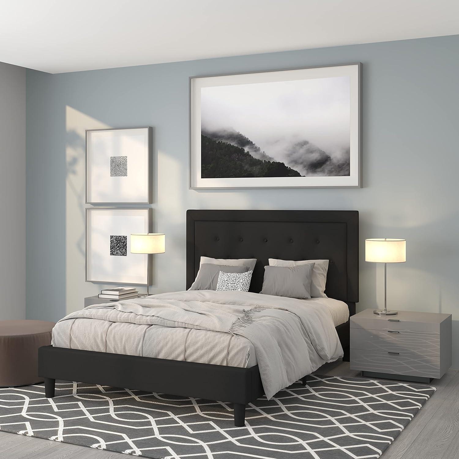 imageFlash Furniture Roxbury King Size Tufted Upholstered Platform Bed in Beige FabricBlack