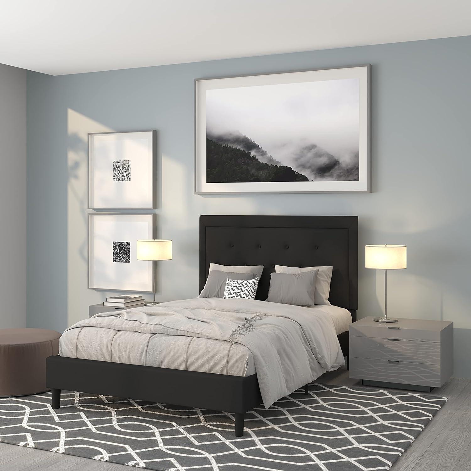 imageFlash Furniture Roxbury King Size Tufted Upholstered Platform Bed in Beige FabricBlack