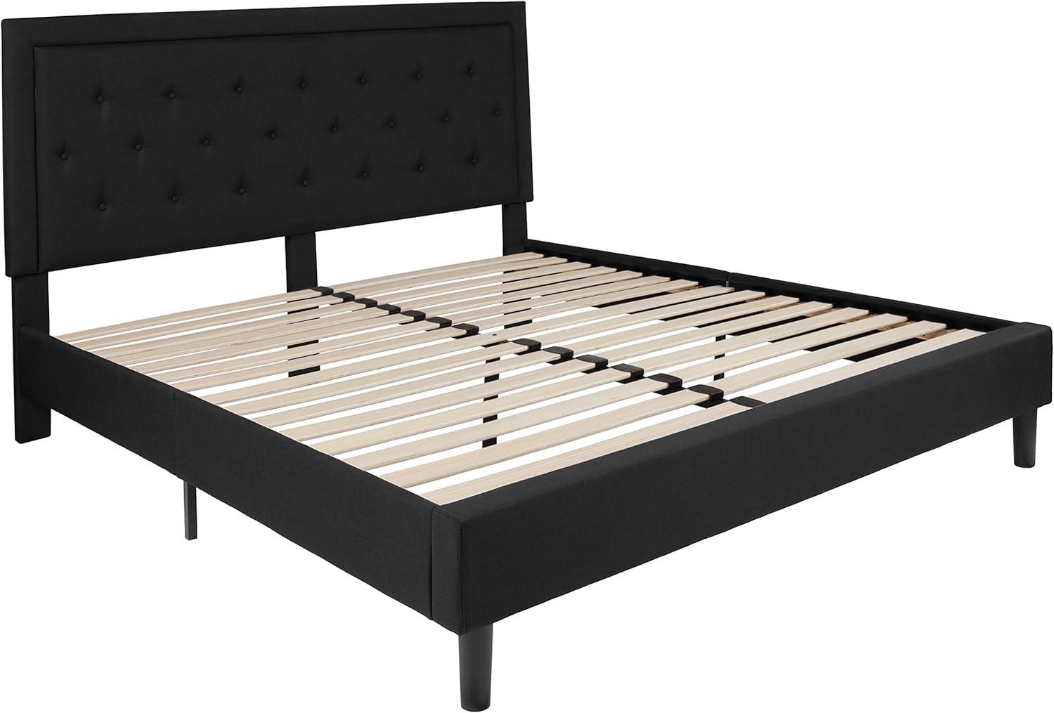 imageFlash Furniture Roxbury King Size Tufted Upholstered Platform Bed in Beige FabricBlack