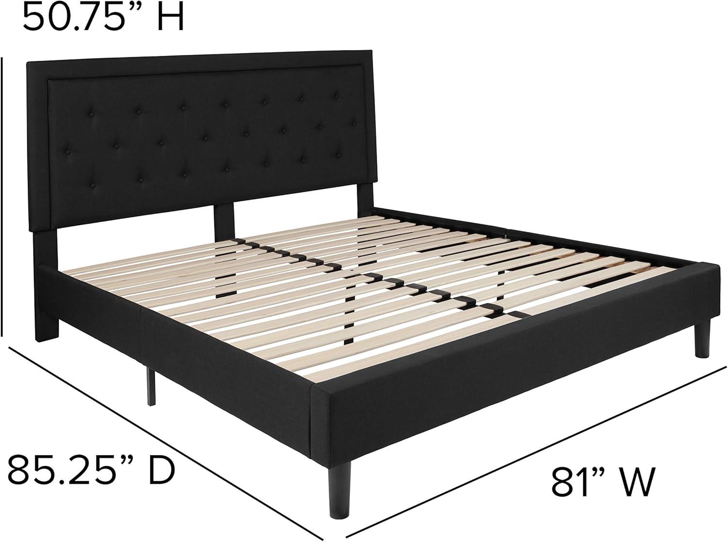 imageFlash Furniture Roxbury King Size Tufted Upholstered Platform Bed in Beige FabricBlack