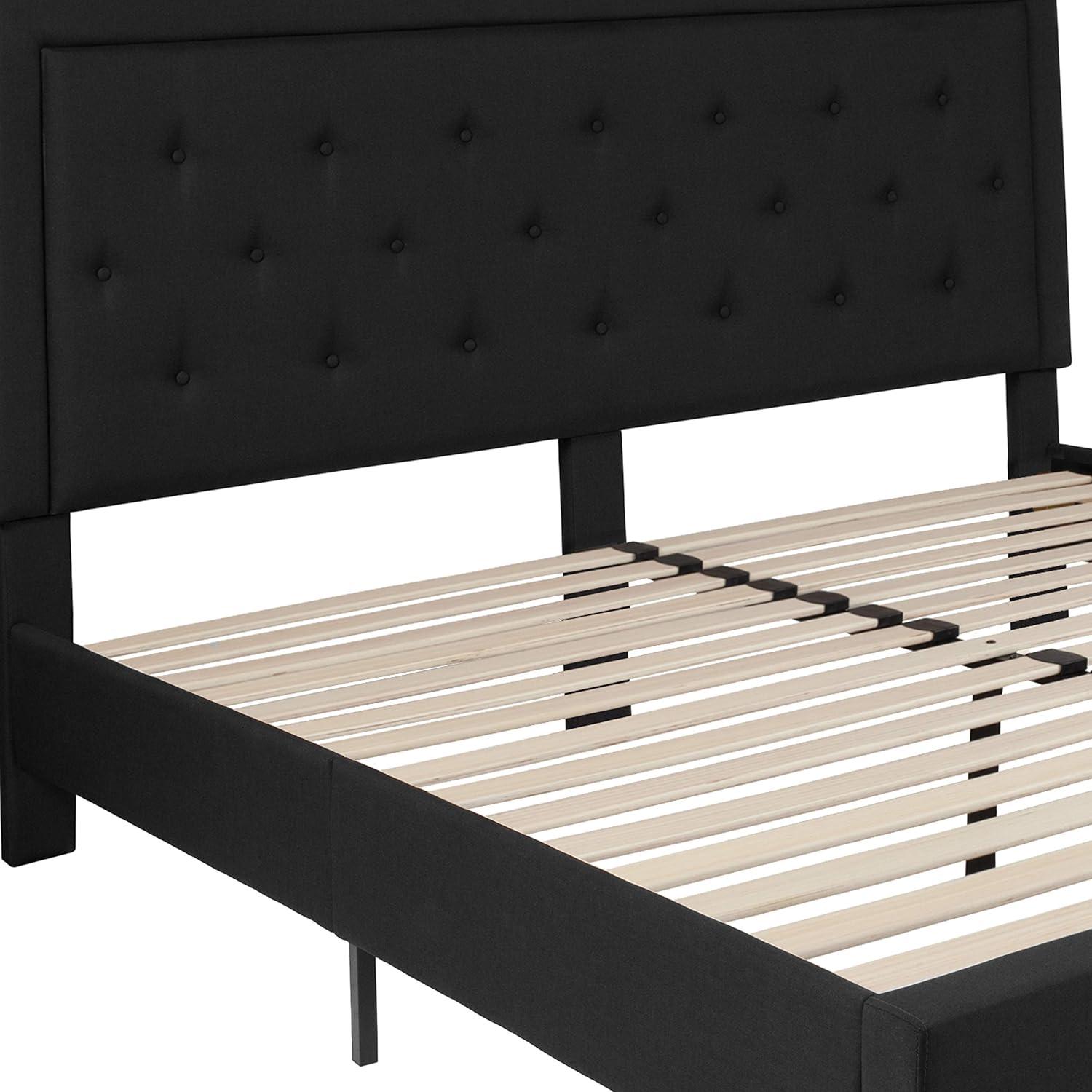imageFlash Furniture Roxbury King Size Tufted Upholstered Platform Bed in Beige FabricBlack