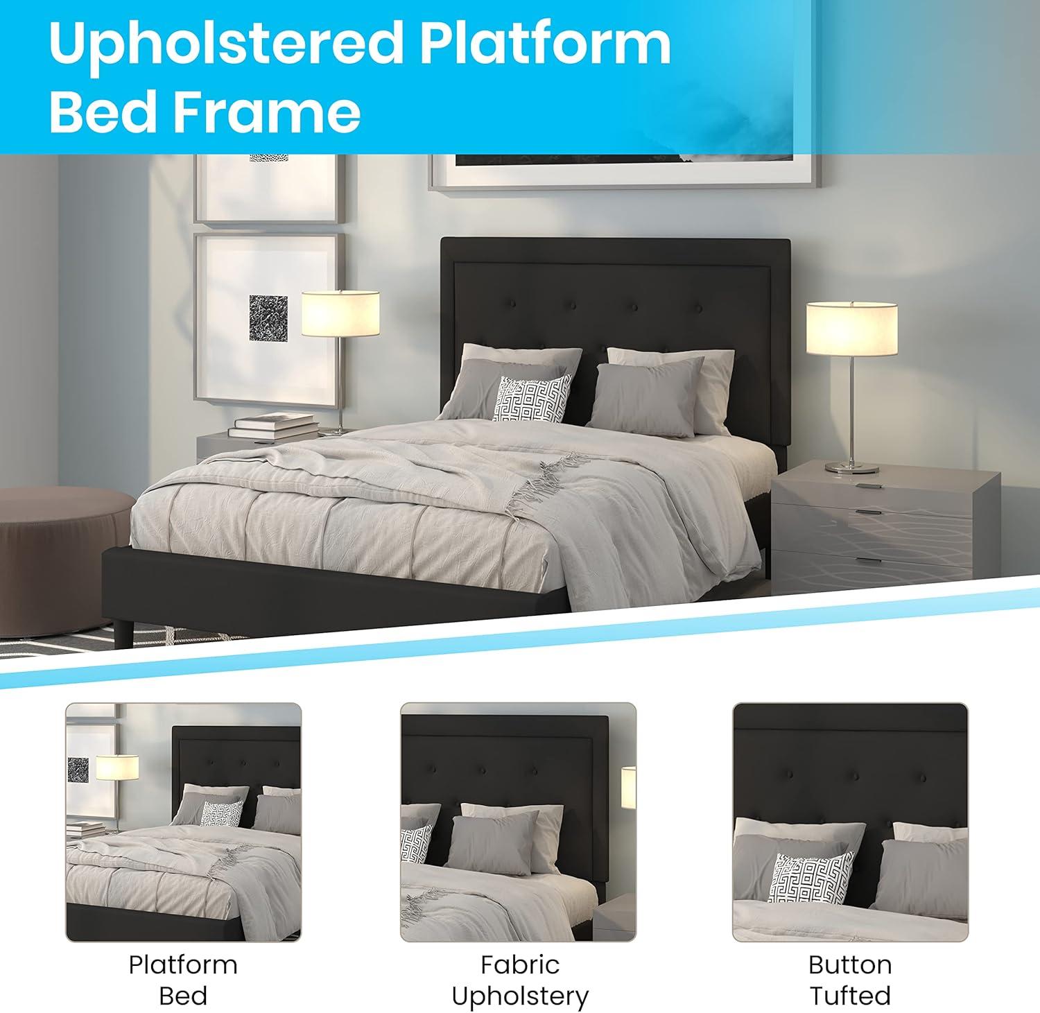 imageFlash Furniture Roxbury King Size Tufted Upholstered Platform Bed in Beige FabricBlack