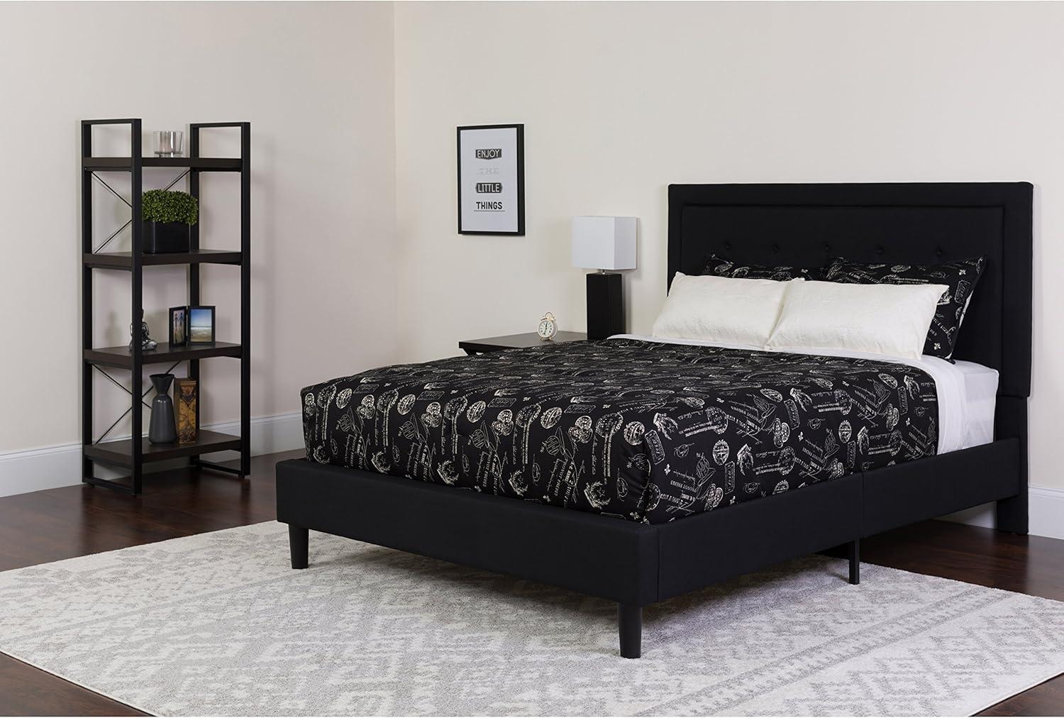 imageFlash Furniture Roxbury King Size Tufted Upholstered Platform Bed in Beige FabricBlack
