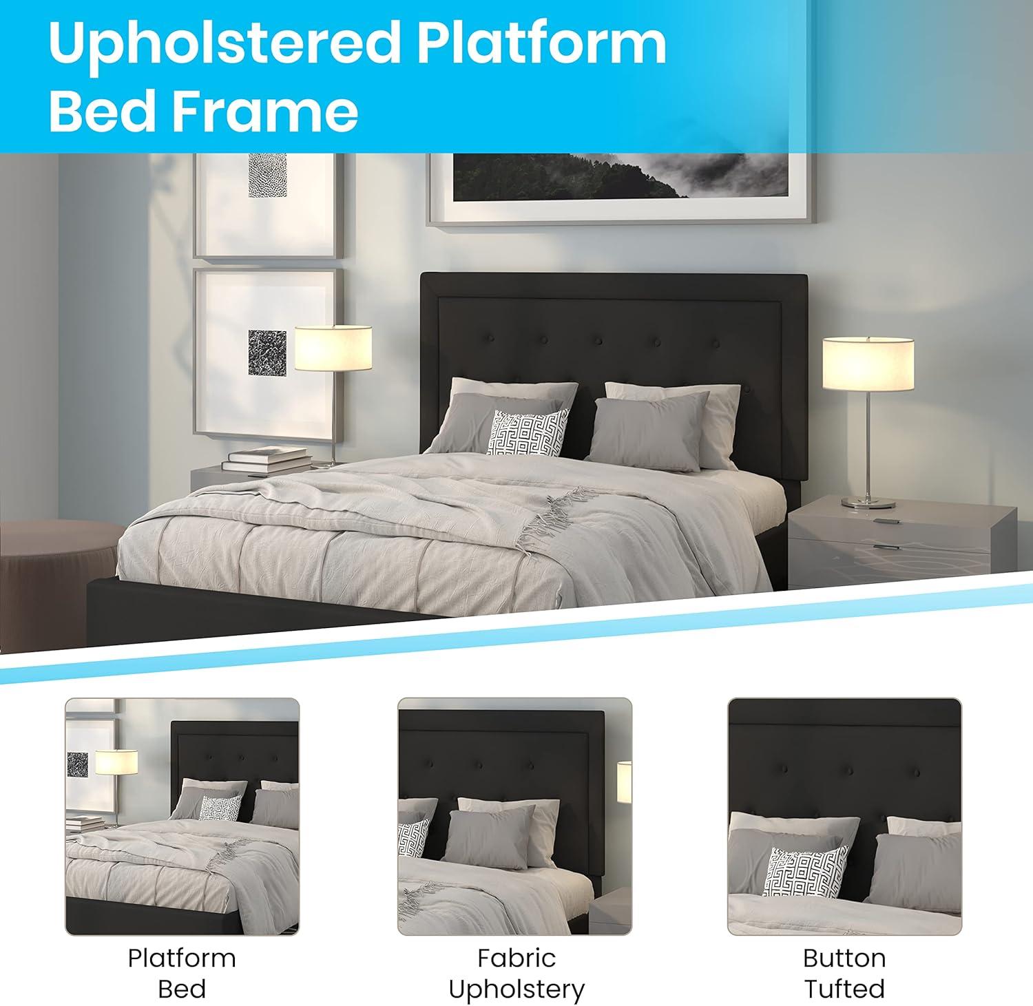 imageFlash Furniture Roxbury King Size Tufted Upholstered Platform Bed in Beige FabricBlack