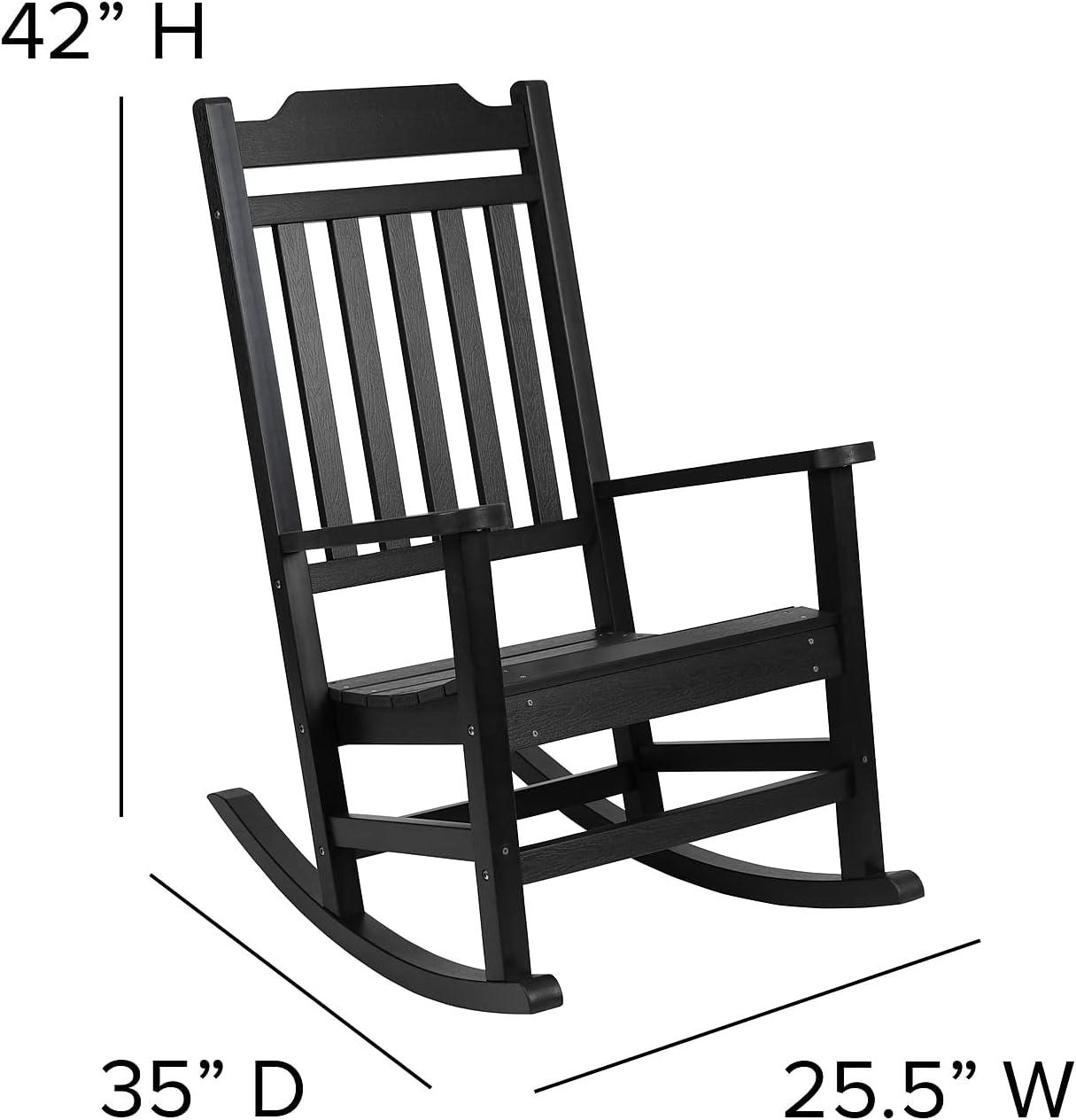 imageFlash Furniture Set of 2 Savannah Adirondack Rocking Chairs Commercial Grade AllWeather Sea Foam Poly Resin Wood Matching Side TableBlack