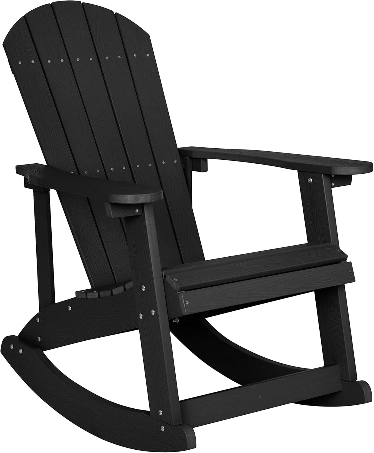 imageFlash Furniture Set of 2 Savannah Adirondack Rocking Chairs Commercial Grade AllWeather Sea Foam Poly Resin Wood Matching Side TableBlack