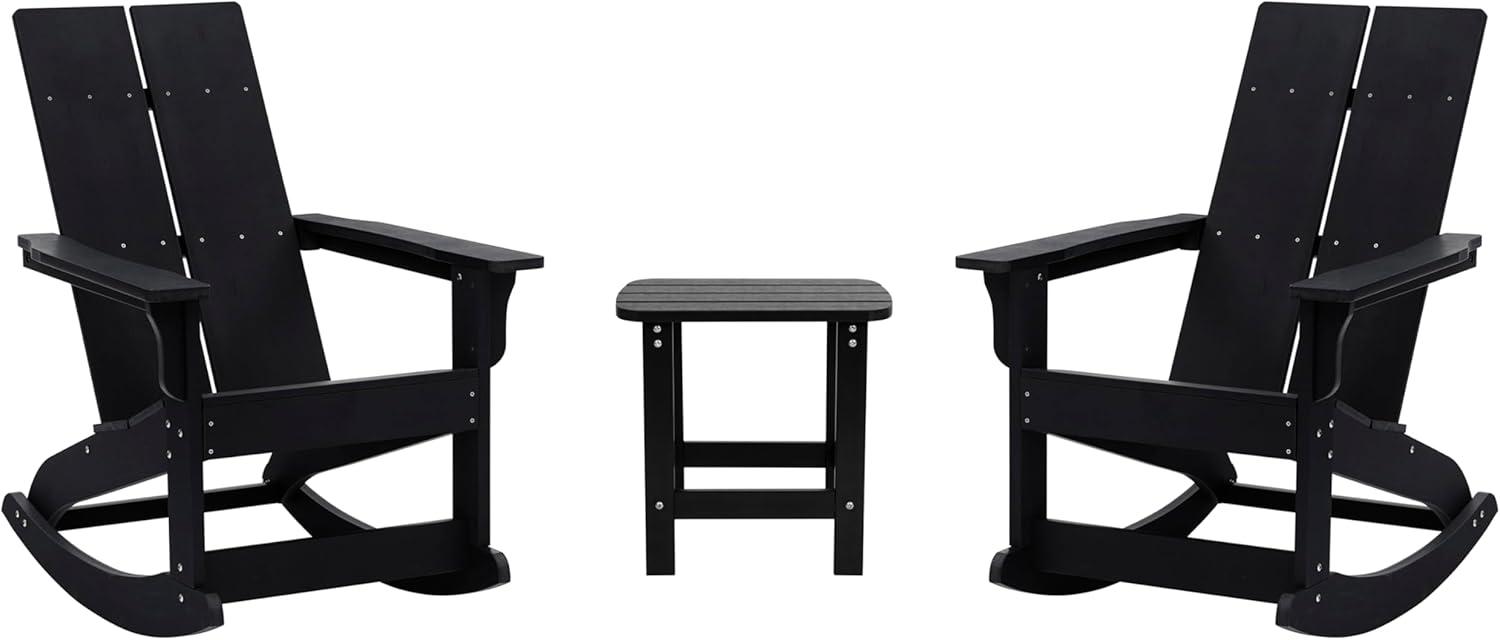 imageFlash Furniture Set of 2 Savannah Adirondack Rocking Chairs Commercial Grade AllWeather Sea Foam Poly Resin Wood Matching Side TableBlack