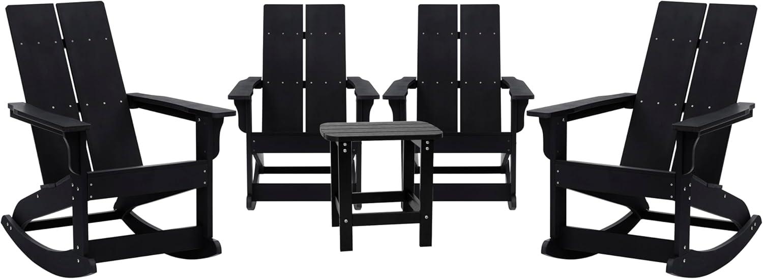 imageFlash Furniture Set of 2 Savannah Adirondack Rocking Chairs Commercial Grade AllWeather Sea Foam Poly Resin Wood Matching Side TableBlack