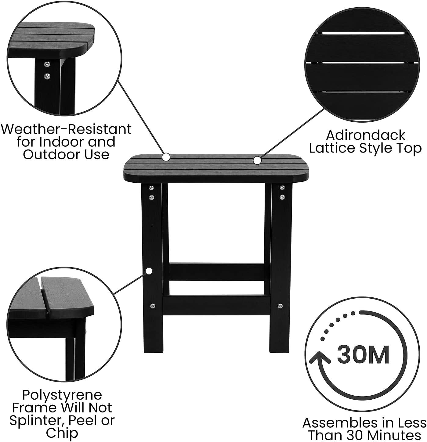 imageFlash Furniture Set of 2 Savannah Adirondack Rocking Chairs Commercial Grade AllWeather Sea Foam Poly Resin Wood Matching Side TableBlack