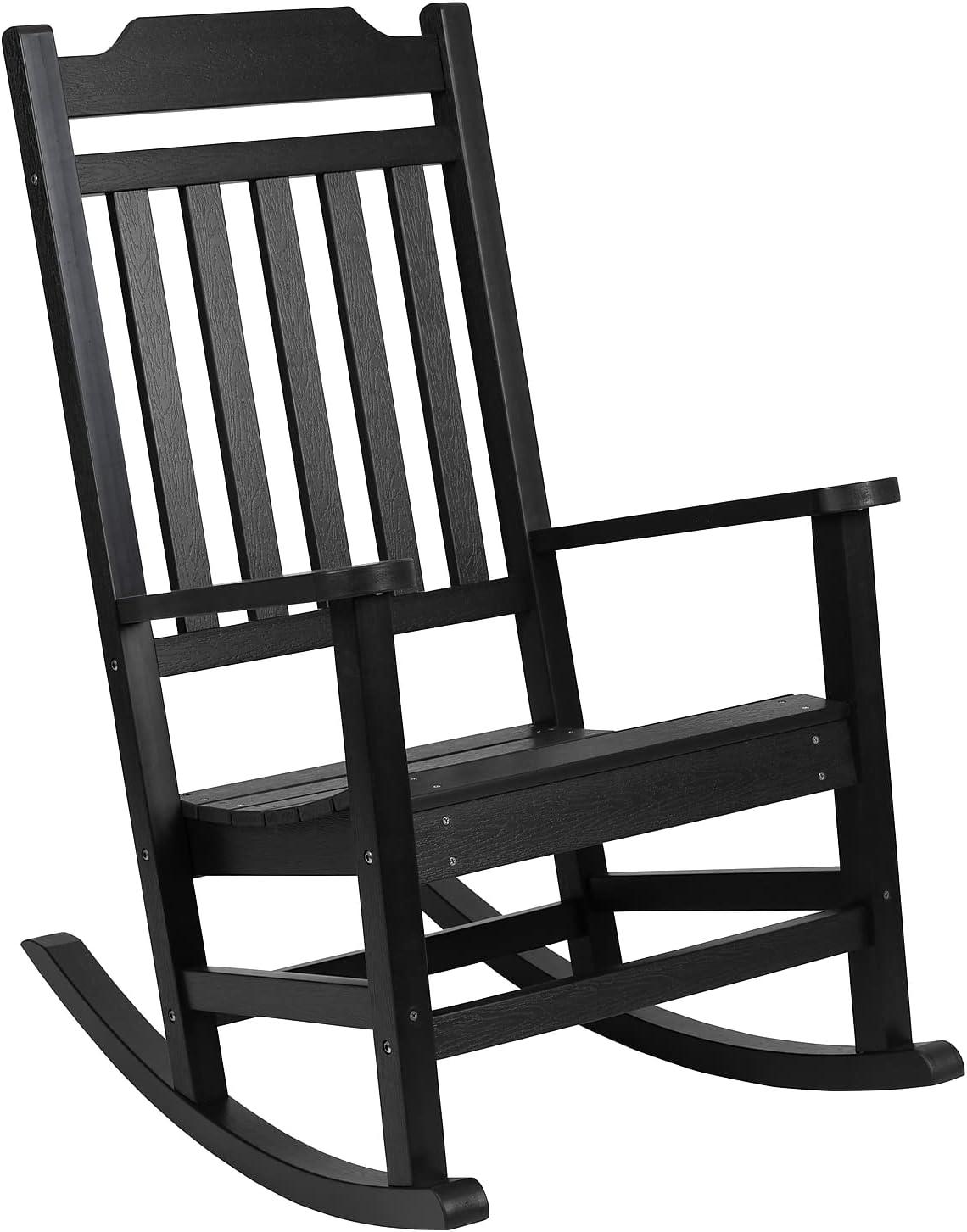 imageFlash Furniture Set of 2 Savannah Adirondack Rocking Chairs Commercial Grade AllWeather Sea Foam Poly Resin Wood Matching Side TableBlack