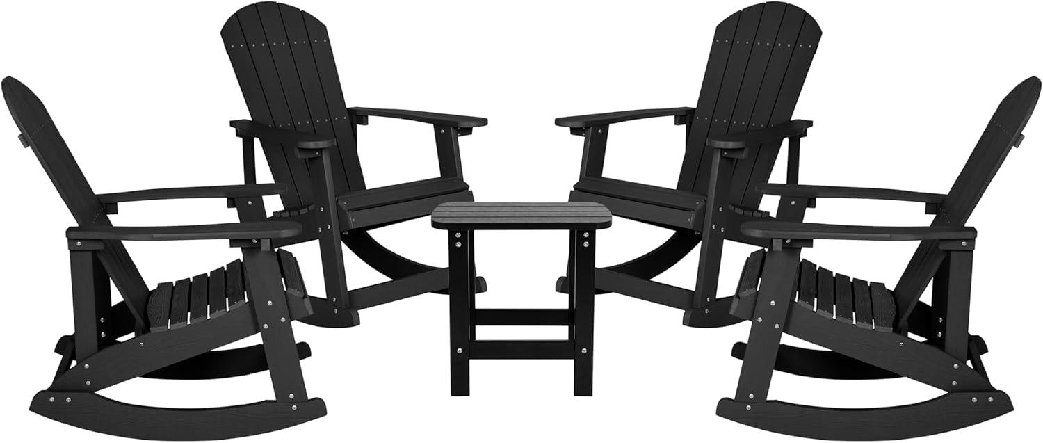 imageFlash Furniture Set of 2 Savannah Adirondack Rocking Chairs Commercial Grade AllWeather Sea Foam Poly Resin Wood Matching Side TableBlack