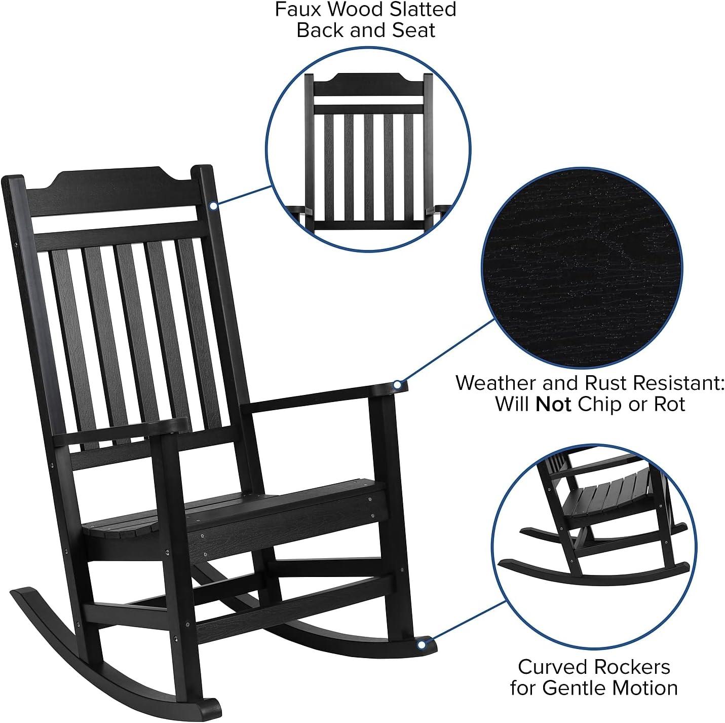 imageFlash Furniture Set of 2 Savannah Adirondack Rocking Chairs Commercial Grade AllWeather Sea Foam Poly Resin Wood Matching Side TableBlack