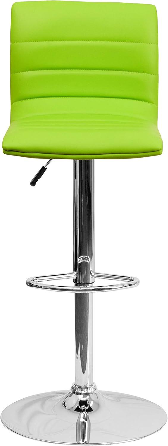 imageFlash Furniture Vincent Modern Adjustable Height Barstool with Footrest and Padded MidBack Upholstered Vinyl BarCounter Height Stool WhiteChromeGreen