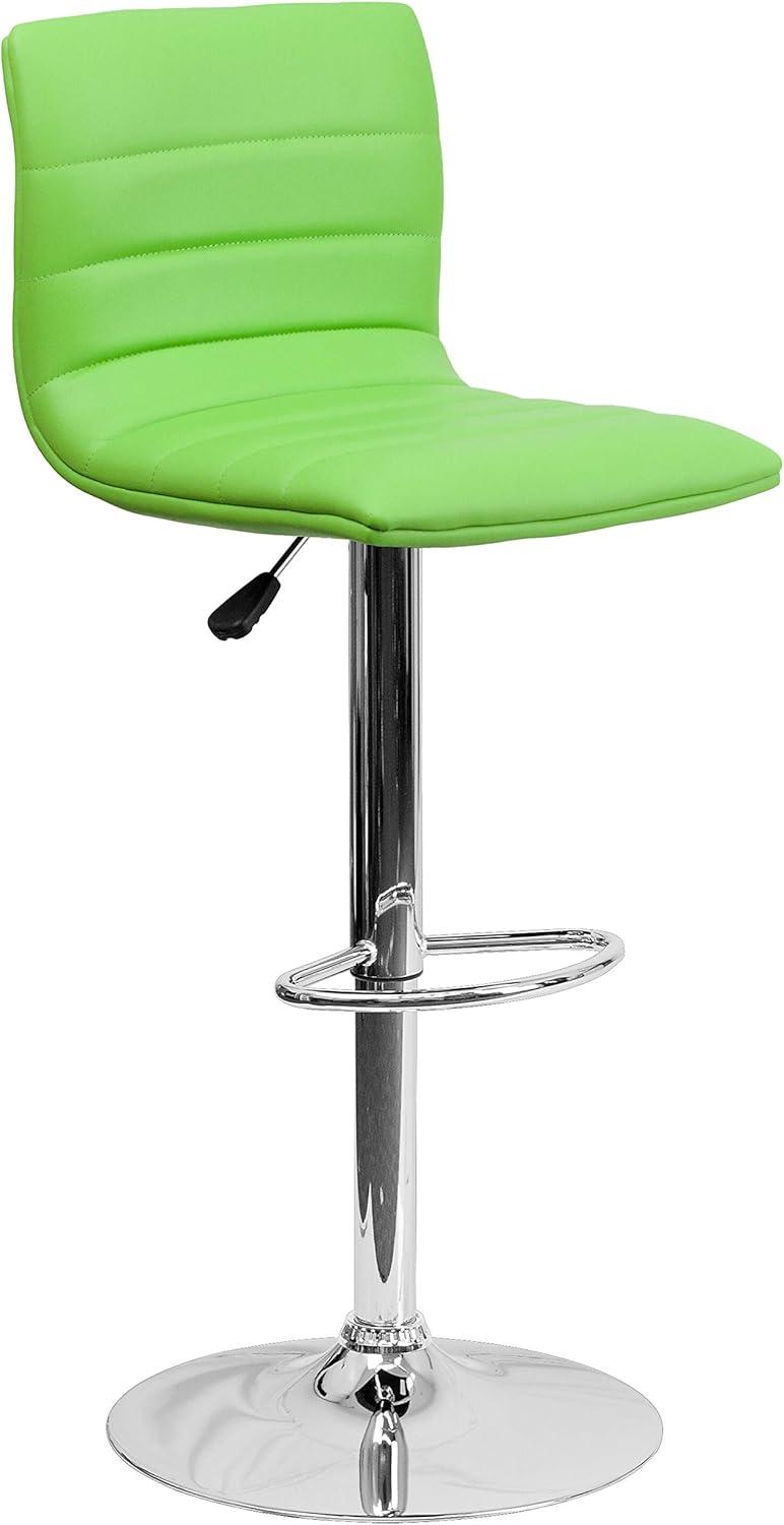 imageFlash Furniture Vincent Modern Adjustable Height Barstool with Footrest and Padded MidBack Upholstered Vinyl BarCounter Height Stool WhiteChromeGreen