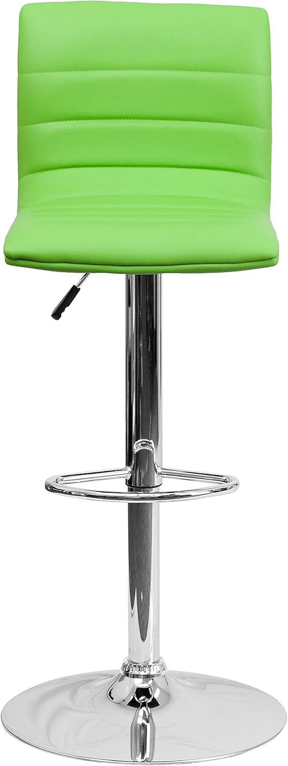 imageFlash Furniture Vincent Modern Adjustable Height Barstool with Footrest and Padded MidBack Upholstered Vinyl BarCounter Height Stool WhiteChromeGreen