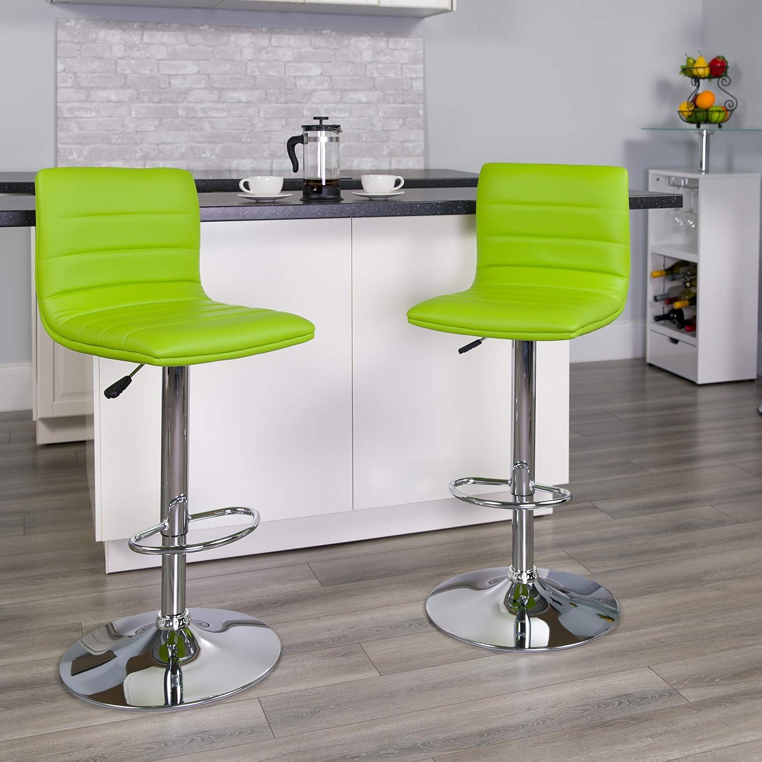 imageFlash Furniture Vincent Modern Adjustable Height Barstool with Footrest and Padded MidBack Upholstered Vinyl BarCounter Height Stool WhiteChromeGreen
