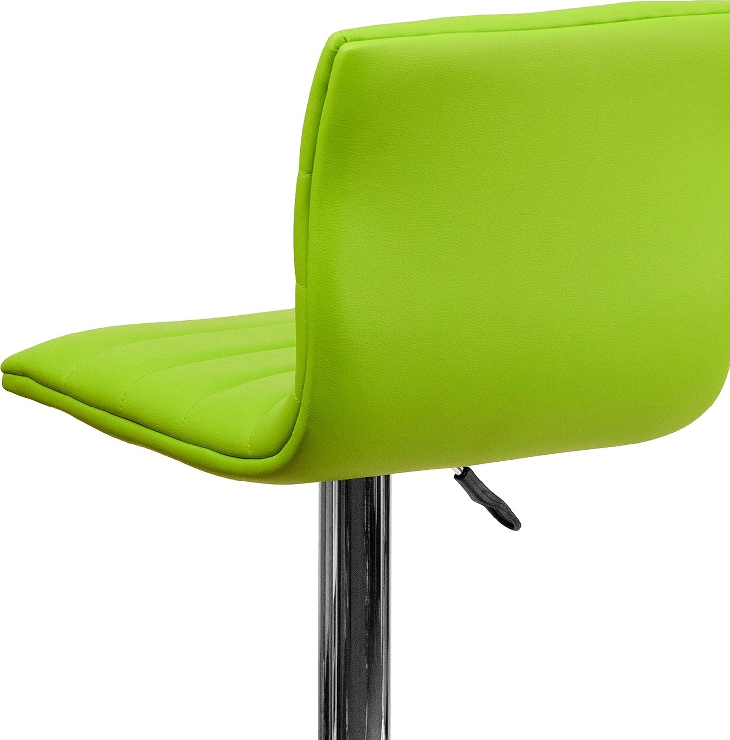 imageFlash Furniture Vincent Modern Adjustable Height Barstool with Footrest and Padded MidBack Upholstered Vinyl BarCounter Height Stool WhiteChromeGreen