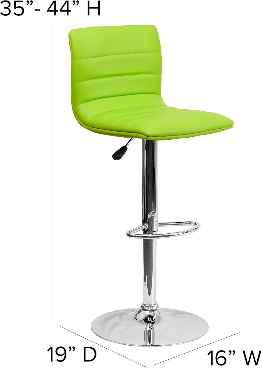 imageFlash Furniture Vincent Modern Adjustable Height Barstool with Footrest and Padded MidBack Upholstered Vinyl BarCounter Height Stool WhiteChromeGreen