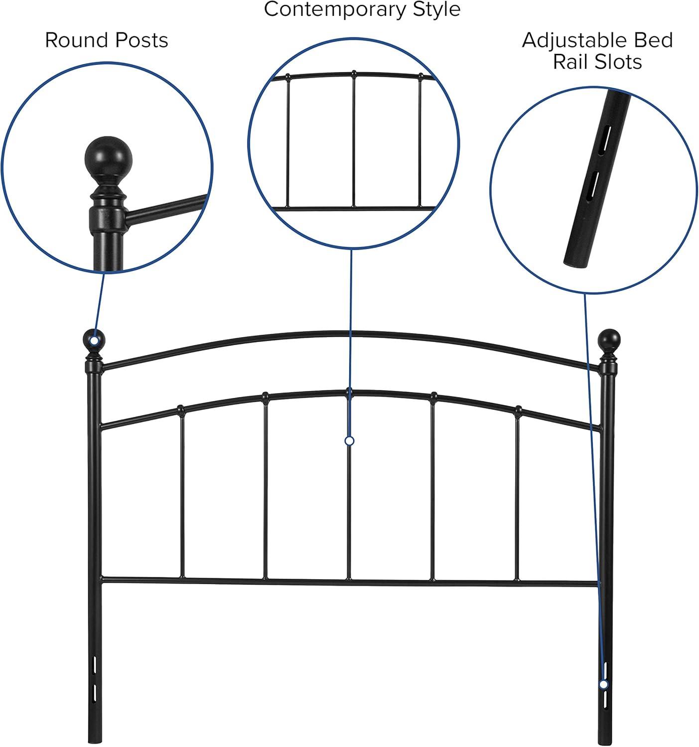 imageFlash Furniture Woodstock Decorative Black Metal Queen Size Open Slat Headboard with Round PostsBlack