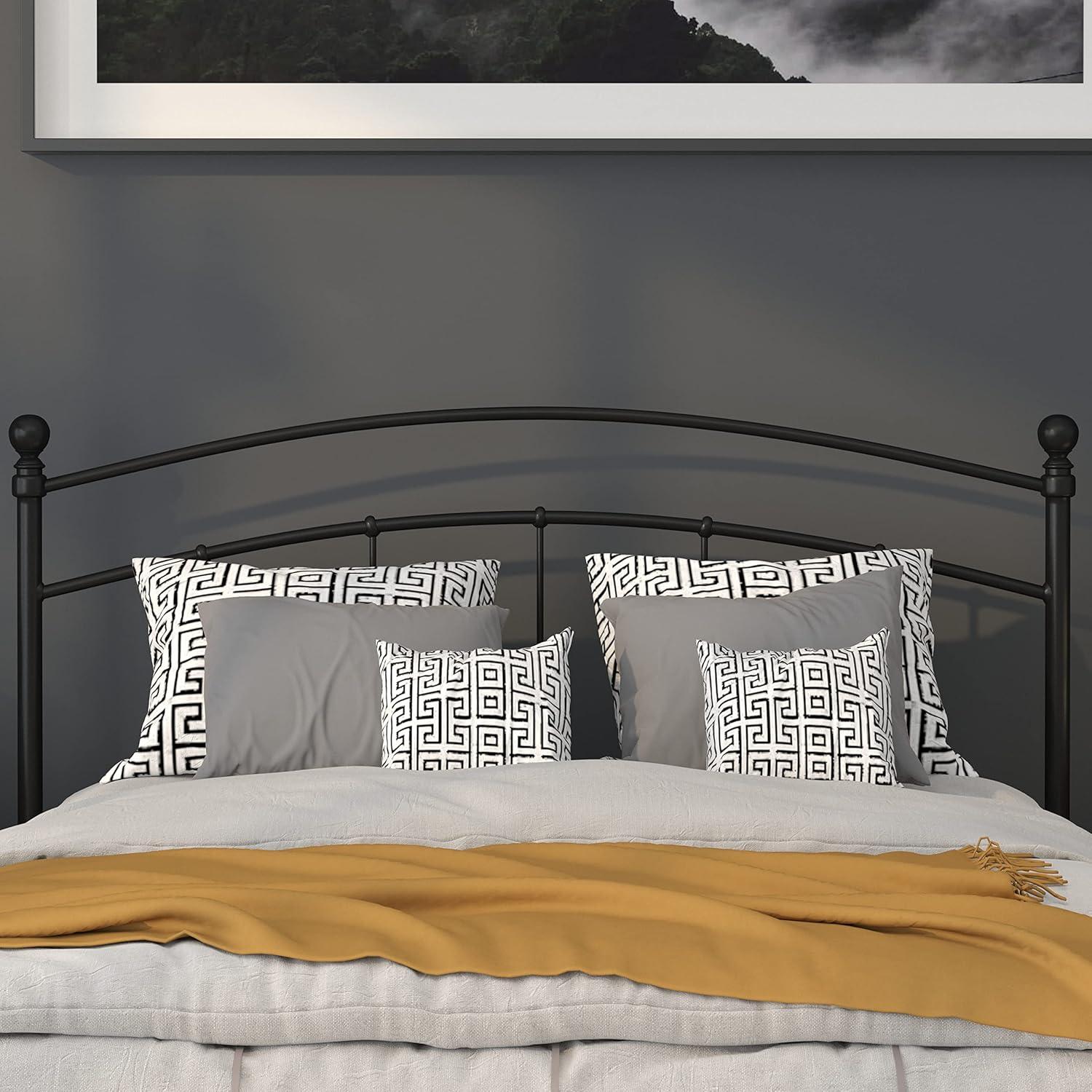 imageFlash Furniture Woodstock Decorative Black Metal Queen Size Open Slat Headboard with Round PostsBlack