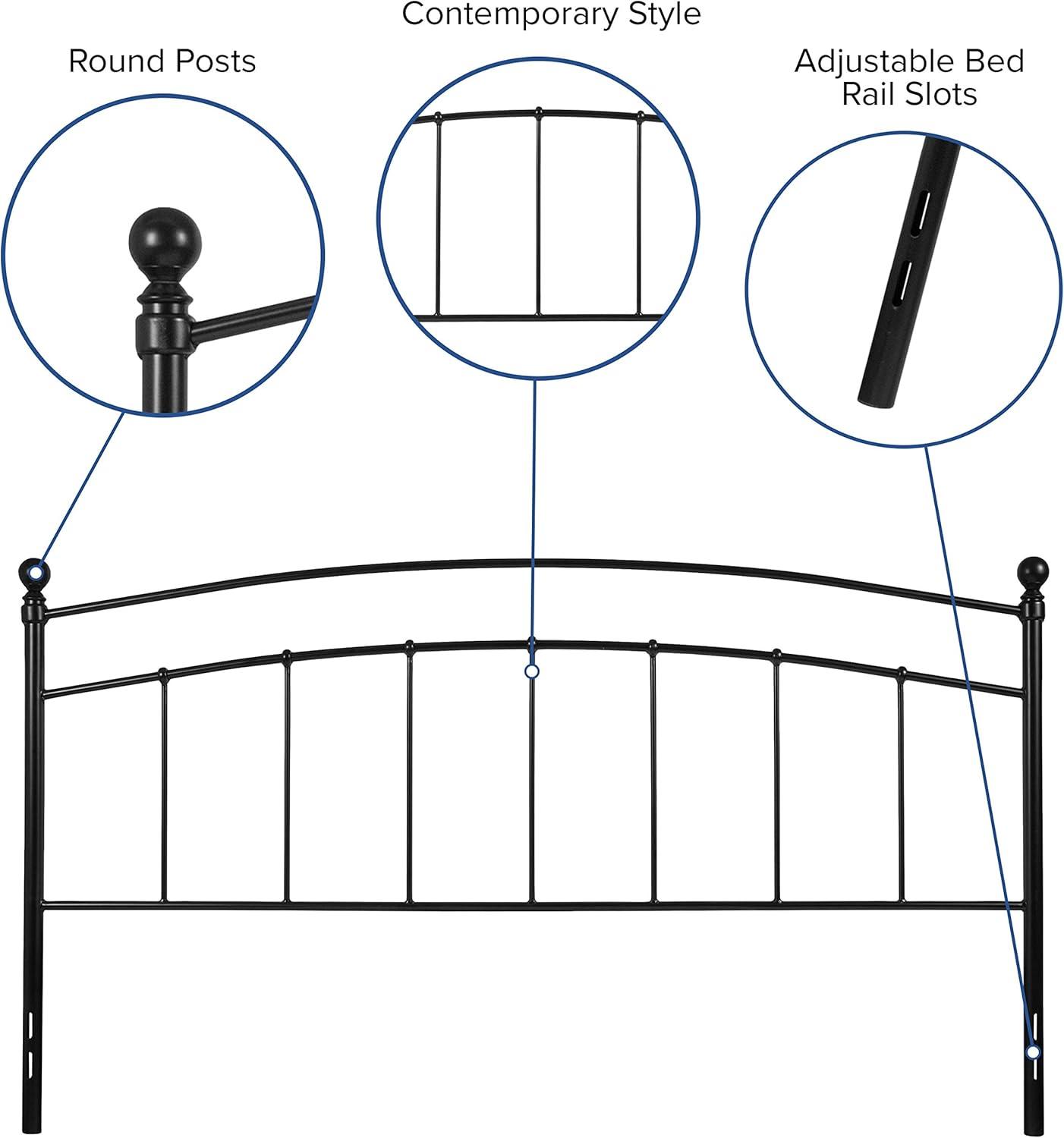 imageFlash Furniture Woodstock Decorative Black Metal Queen Size Open Slat Headboard with Round PostsBlack