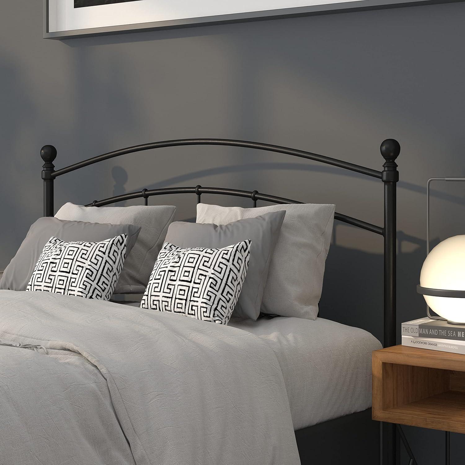 imageFlash Furniture Woodstock Decorative Black Metal Queen Size Open Slat Headboard with Round PostsBlack