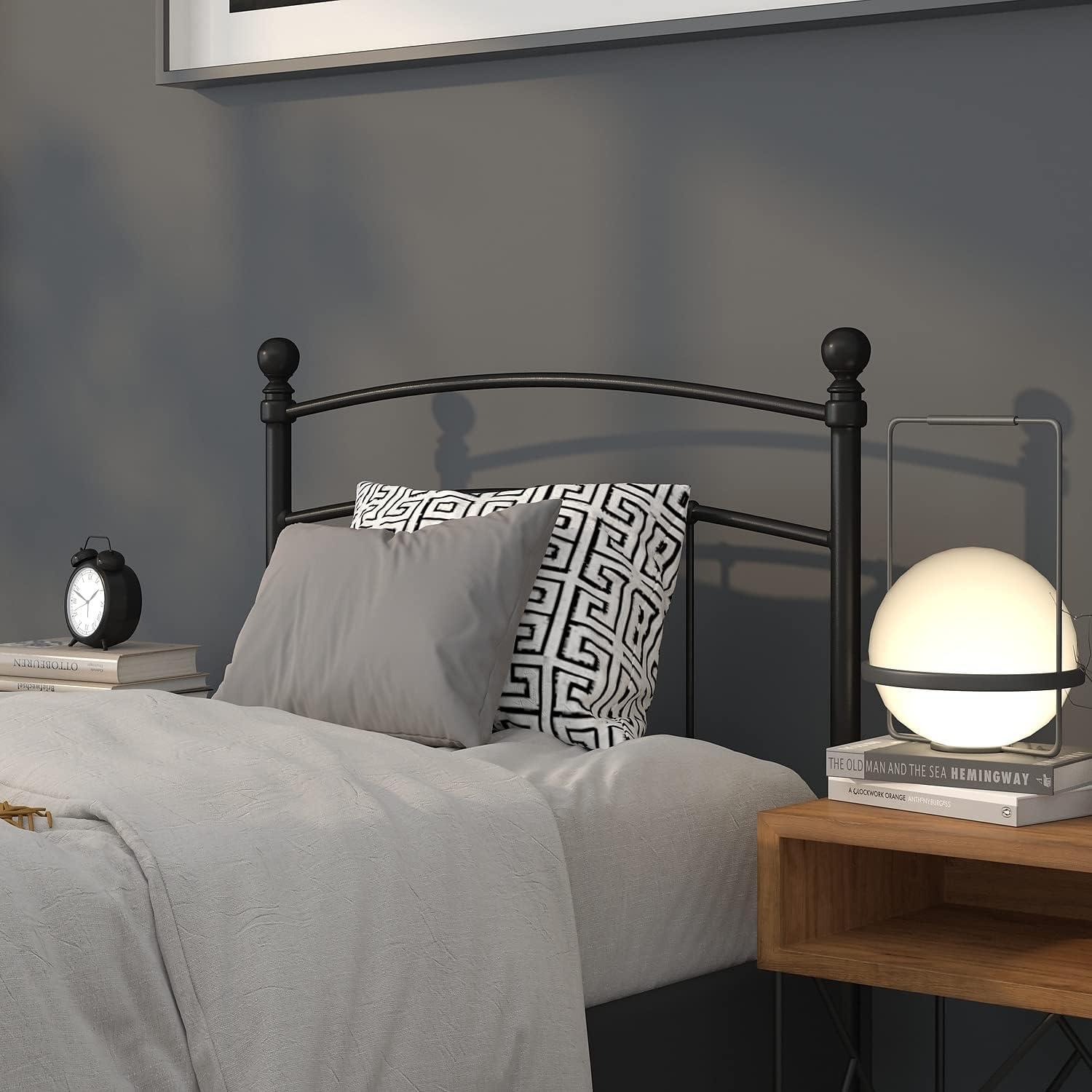 imageFlash Furniture Woodstock Decorative Black Metal Queen Size Open Slat Headboard with Round PostsBlack