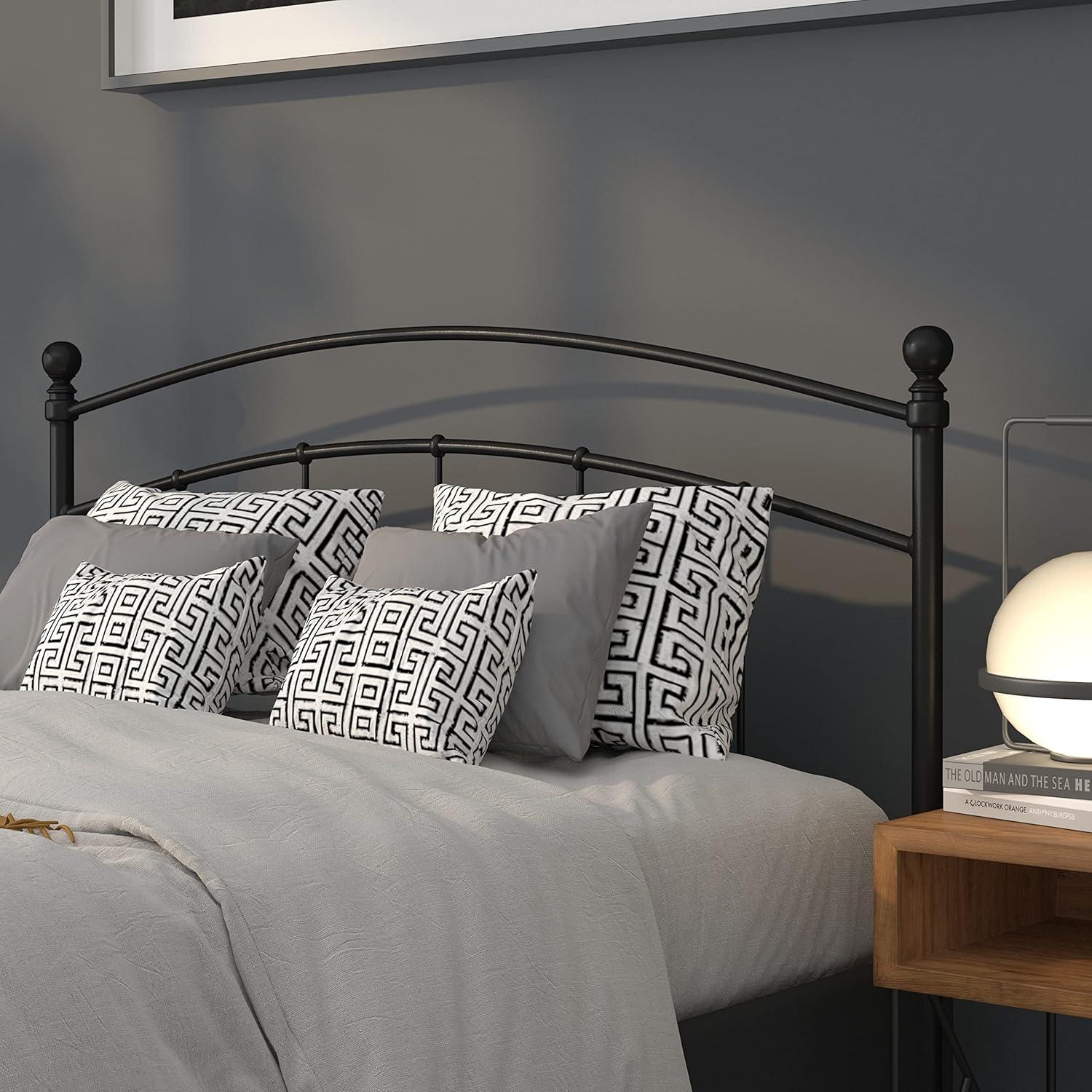 imageFlash Furniture Woodstock Decorative Black Metal Queen Size Open Slat Headboard with Round PostsBlack
