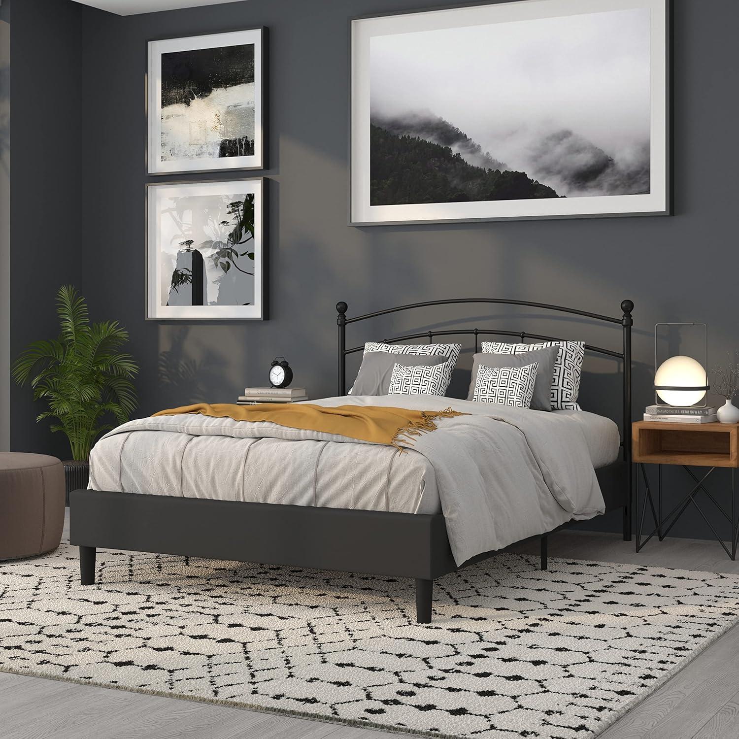 imageFlash Furniture Woodstock Decorative Black Metal Queen Size Open Slat Headboard with Round PostsBlack