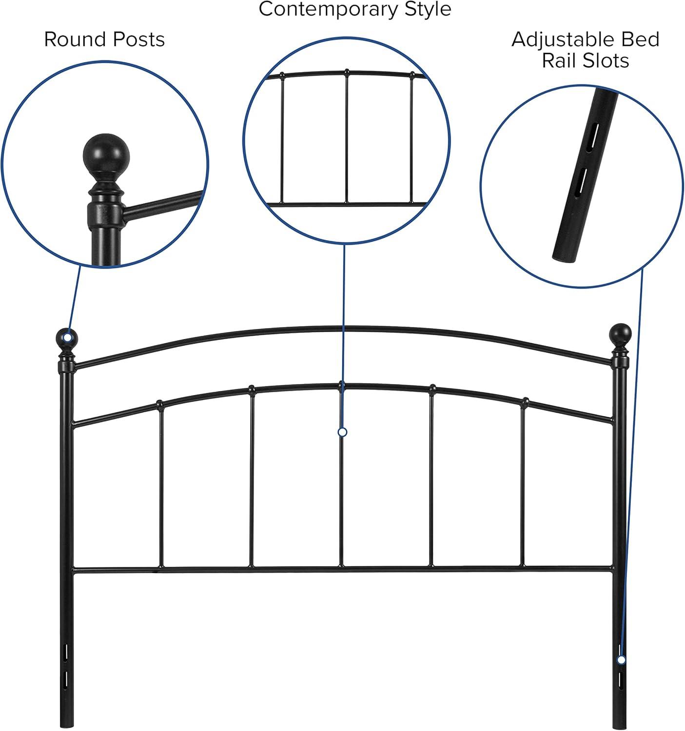 imageFlash Furniture Woodstock Decorative Black Metal Queen Size Open Slat Headboard with Round PostsBlack