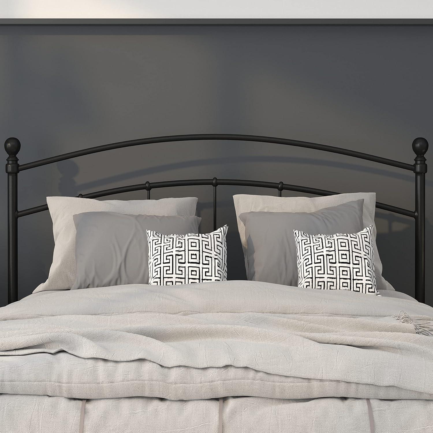 imageFlash Furniture Woodstock Decorative Black Metal Queen Size Open Slat Headboard with Round PostsBlack