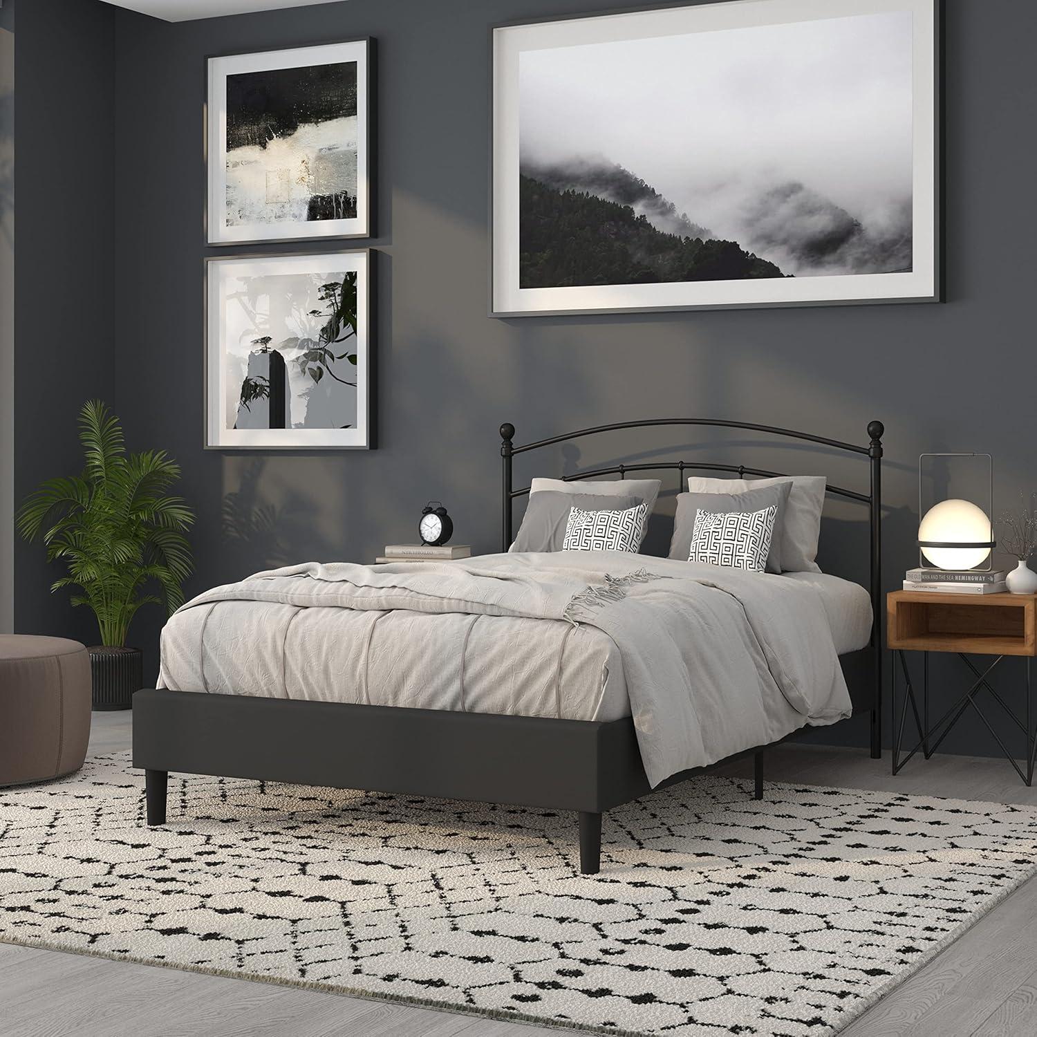 imageFlash Furniture Woodstock Decorative Black Metal Queen Size Open Slat Headboard with Round PostsBlack
