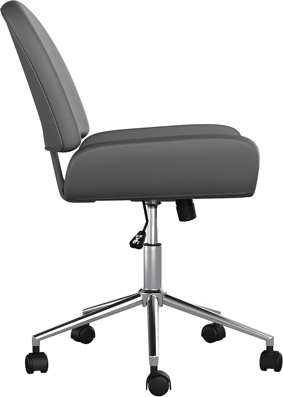 imageMartha Stewart Tyla Armless Swivel Task Chair for Home Office in White Faux Leather with Polished Brass FrameGray Faux LeatherPolished Nickel