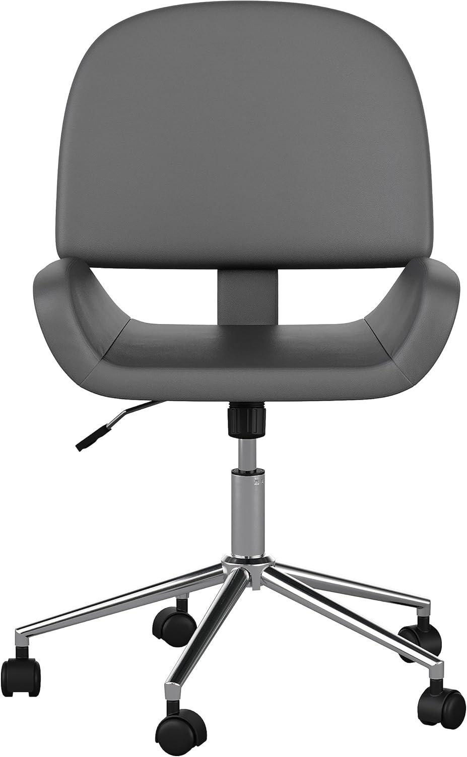 imageMartha Stewart Tyla Armless Swivel Task Chair for Home Office in White Faux Leather with Polished Brass FrameGray Faux LeatherPolished Nickel