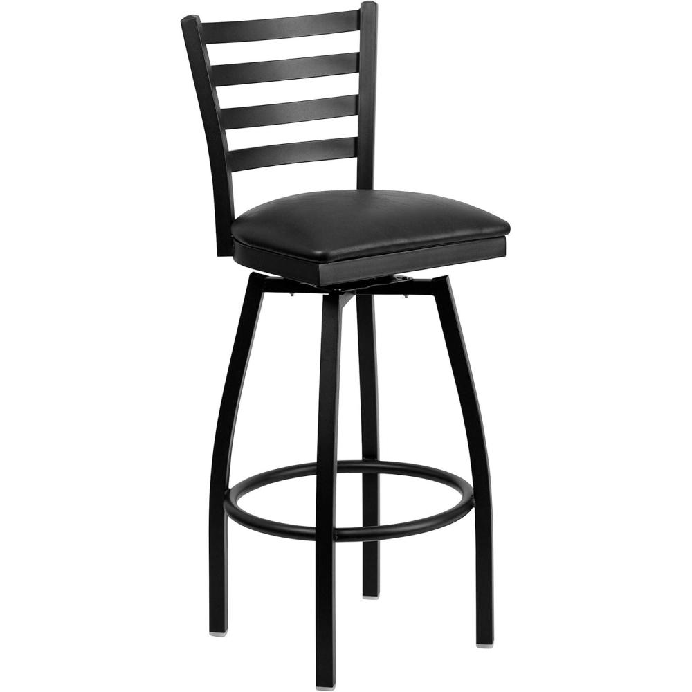 imageFlash Furniture 2 Pack HERCULES Series Black Ladder Back Swivel Metal Barstool Black Vinyl SeatBlack Vinyl SeatBlack Metal Frame