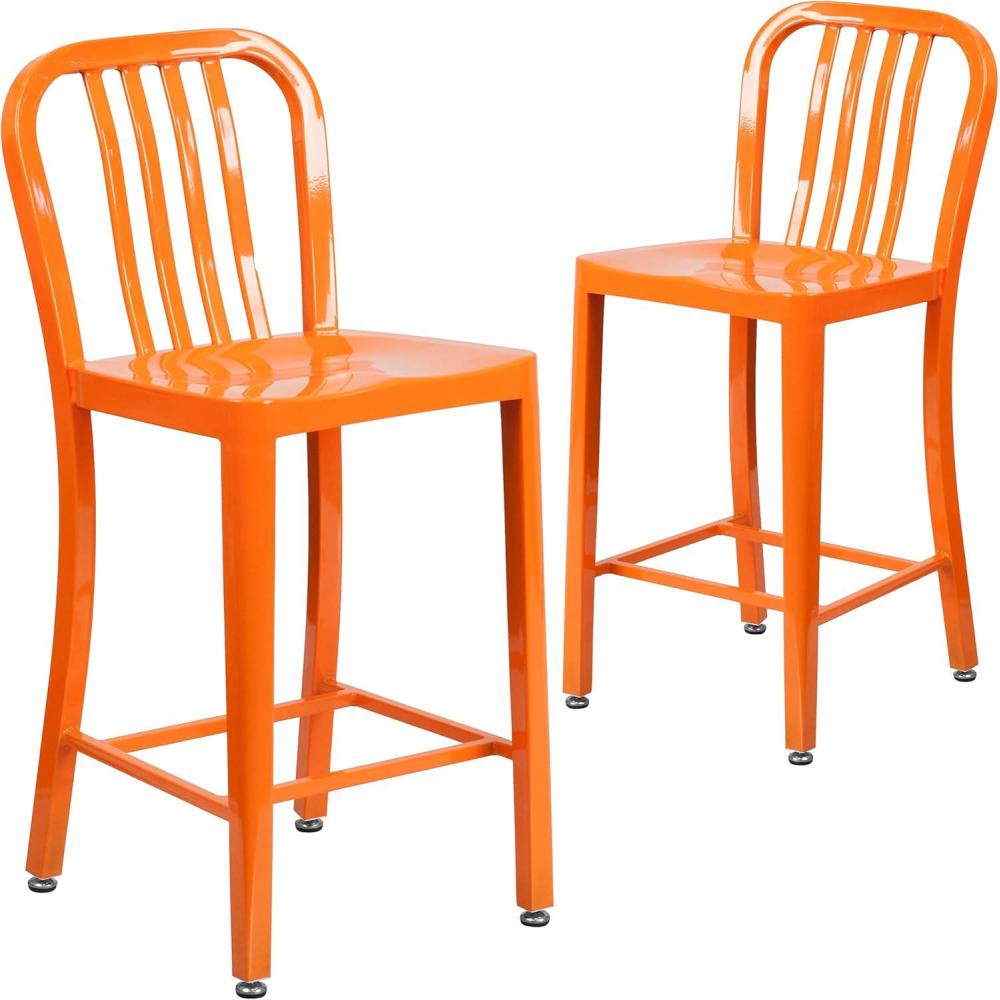imageFlash Furniture 24quot Commercial Grade Metal Counter Height Stool with Footrest Modern Vertical Slat Back Stool for Restaurants and Kitchens SilverOrange