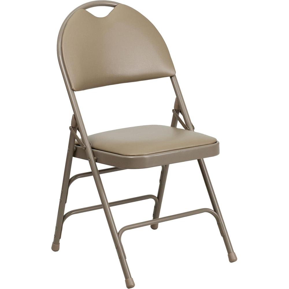 imageFlash Furniture 4 Pack HERCULES Series UltraPremium Triple Braced Burgundy Fabric Metal Folding Chair with EasyCarry HandleBeige VinylBeige Frame