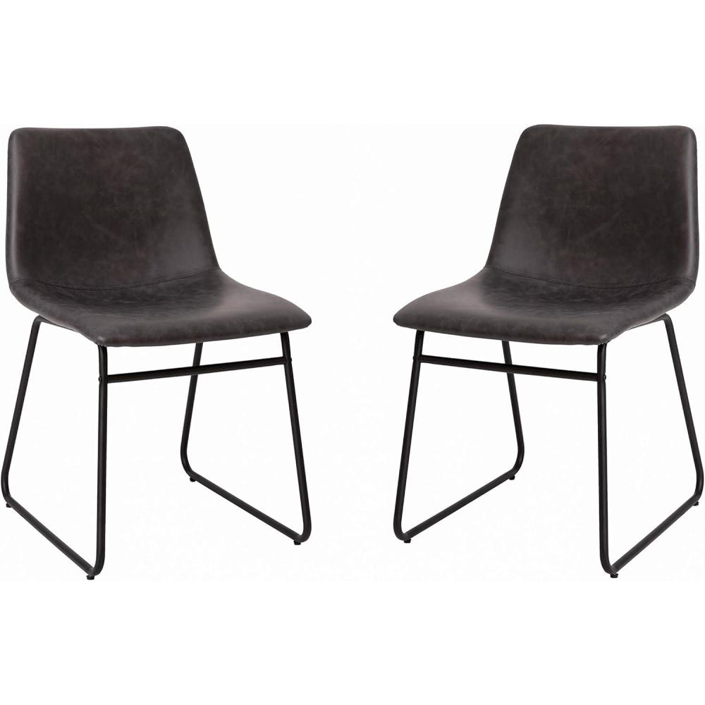 imageFlash Furniture Butler 18quot LeatherSoft Dining Table Height Chairs MidCentury Modern Bucket Style Dining Chairs Set of 2 Light GrayGoldGray LeathersoftBlack Frame