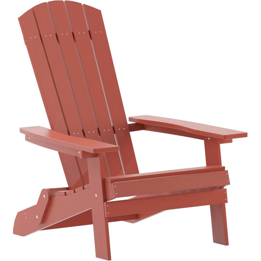 imageFlash Furniture Charlestown Commercial Folding Adirondack Chair Mahogany Poly Resin IndoorOutdoor Weather ResistantRed