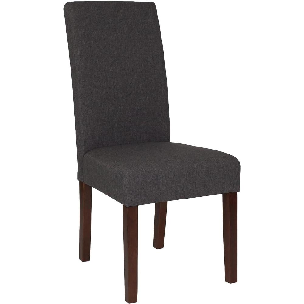 imageFlash Furniture Greenwich Series Black LeatherSoft Upholstered Panel Back MidCentury Parsons Dining ChairGray Fabric
