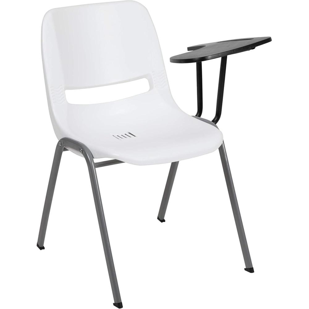imageFlash Furniture HERCULES Series 661 lb Capacity Black Ergonomic Shell Stack Chair with Black Frame and 16 Seat HeightWhite