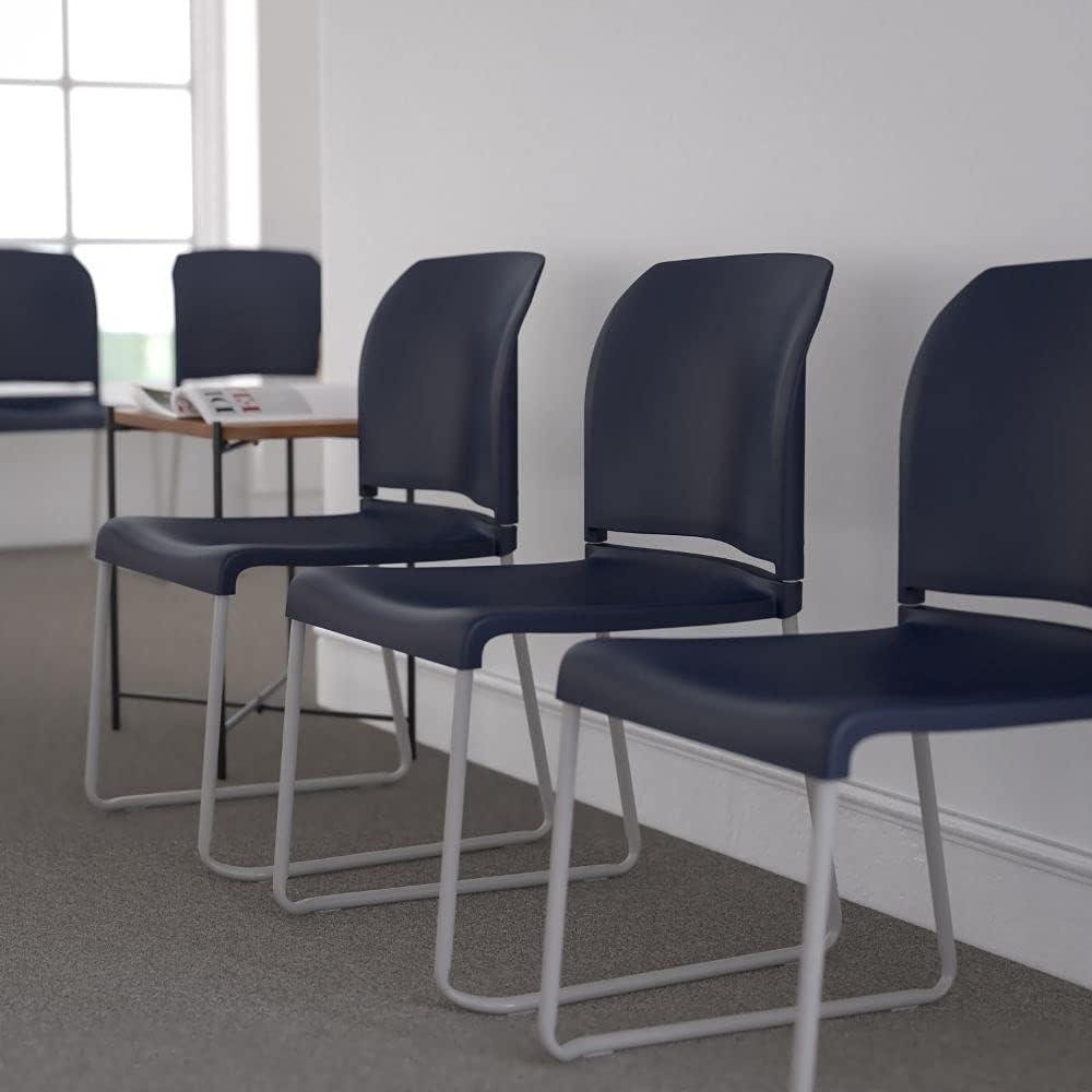 imageFlash Furniture HERCULES Series 880 lb Capacity Yellow Full Back Contoured Stack Chair with Gray Powder Coated Sled BaseNavy