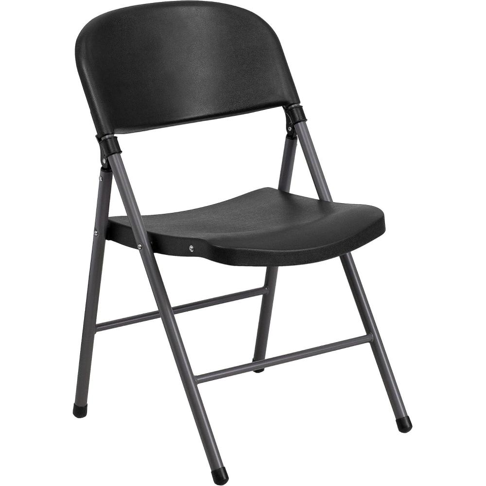 imageFlash Furniture Hercules Series Plastic Folding Chairs Lightweight Commercial Event Chairs with 330lb Static Weight Capacity Set of 4 WhiteBlackCharcoal Frame
