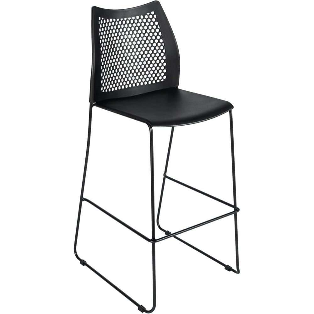 imageFlash Furniture Hercules Stacking Bar Height Stool with Vented Backrest and Gray Powder Coated Steel Sled Base with Integrated Footrest Commercial Portable Stool Set of 3 NavyBlack PlasticBlack Frame