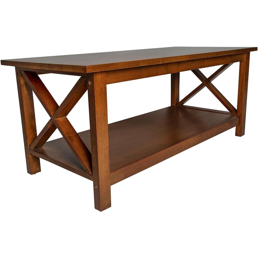 imageFlash Furniture Jasper Farmhouse Solid Wood Coffee Table Rustic Coffee Table XFrame Design Living Room Bedroom Home Office 1975quot H Acacia GrayRustic WhiteWalnut