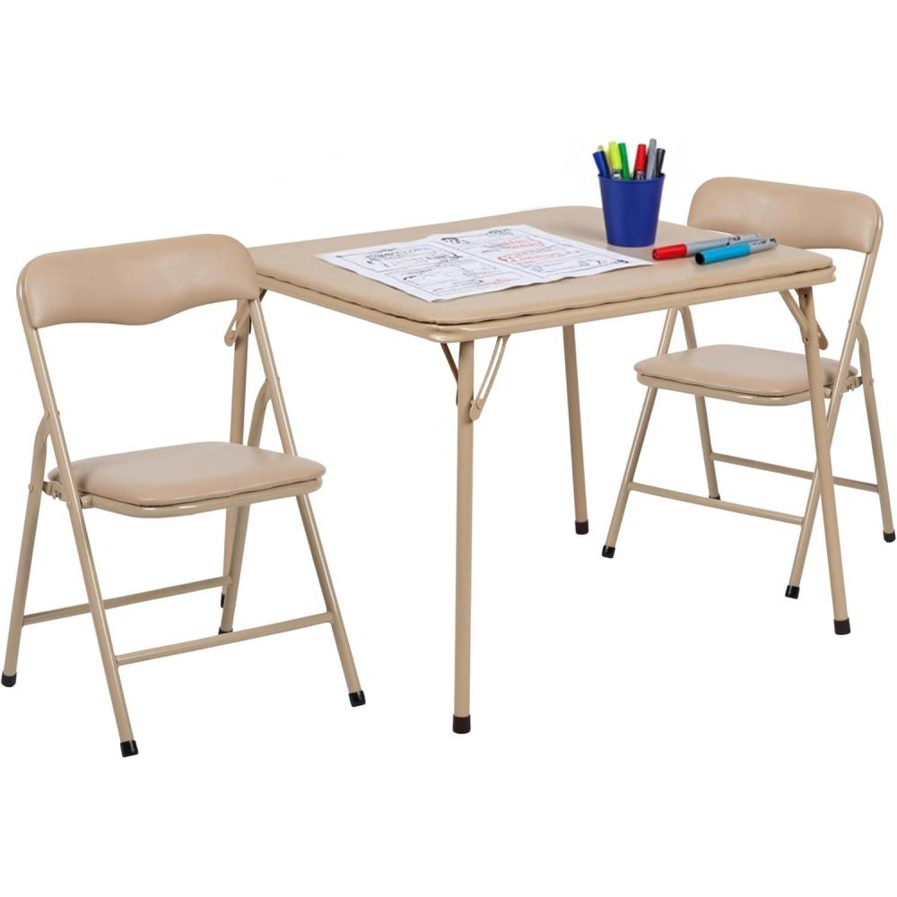 imageFlash Furniture Mindy Kids 3Piece Folding Square Table and Chairs Set for Daycare and Classrooms Childrens Activity TableChairs Set MulticolorTan